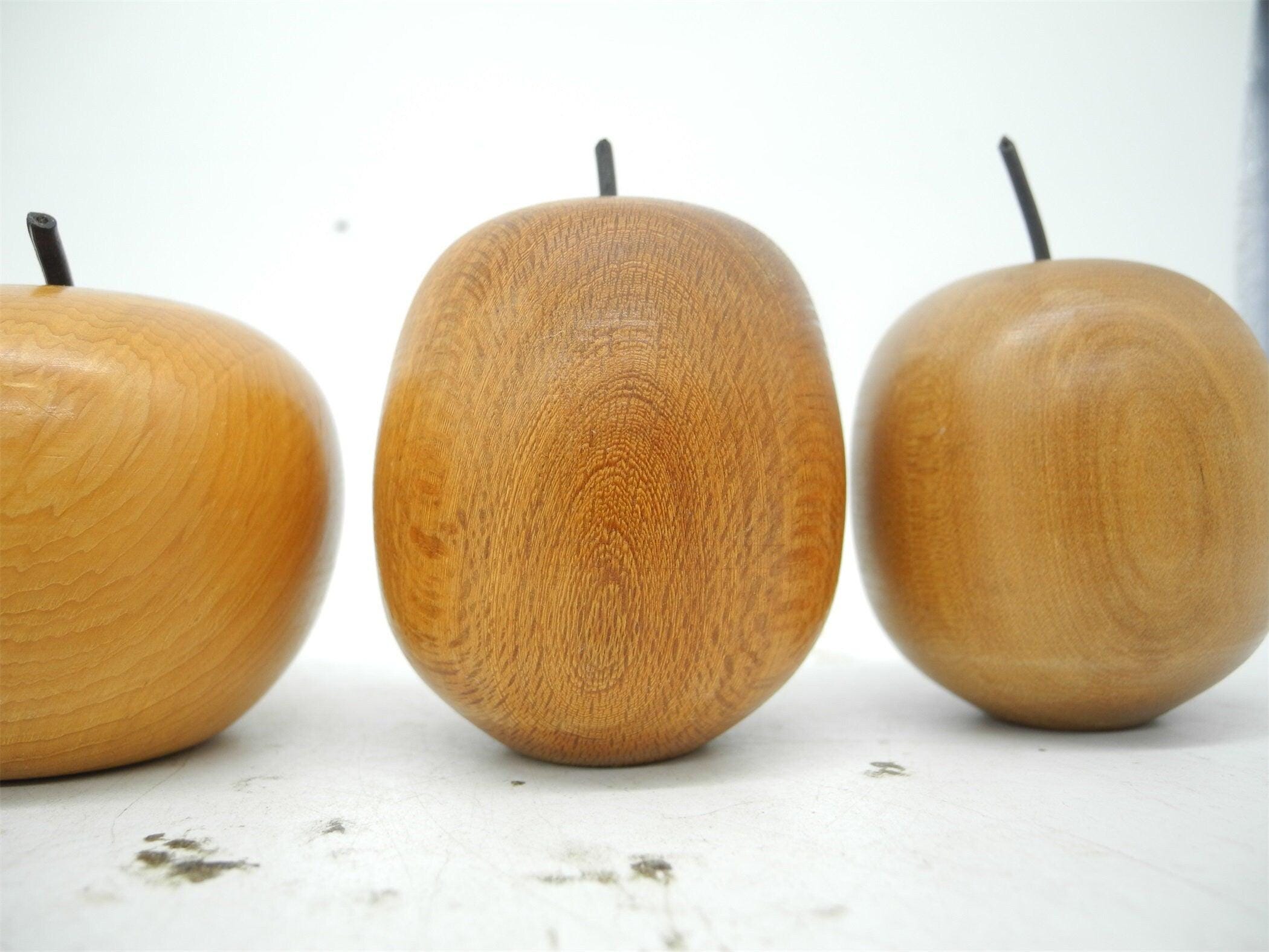 10P Hand Carved Wooden Fruit with Rattan Bowl/basket,Fruit Bowl,Wooden Decor,Carved Fruits,Wooden Pear,Kitchen Decor
