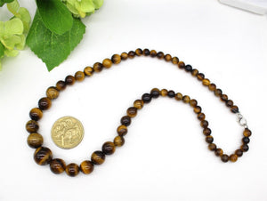 Natural Tiger Eye Necklace, Graduated Beaded Necklace