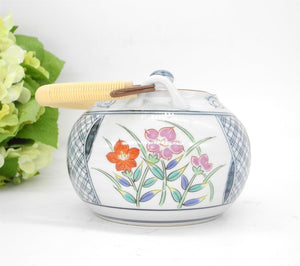 Vtg Japanese Porcelain Tea Pot, Ratten Handle,Oriental Tea Pot, Tea Pot, Kitchenware