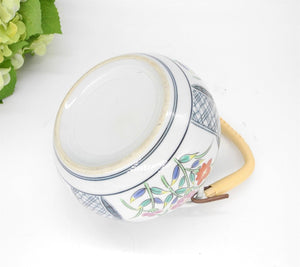 Vtg Japanese Porcelain Tea Pot, Ratten Handle,Oriental Tea Pot, Tea Pot, Kitchenware