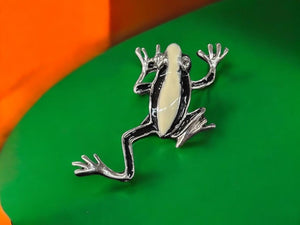 Enamel metal frog brooch