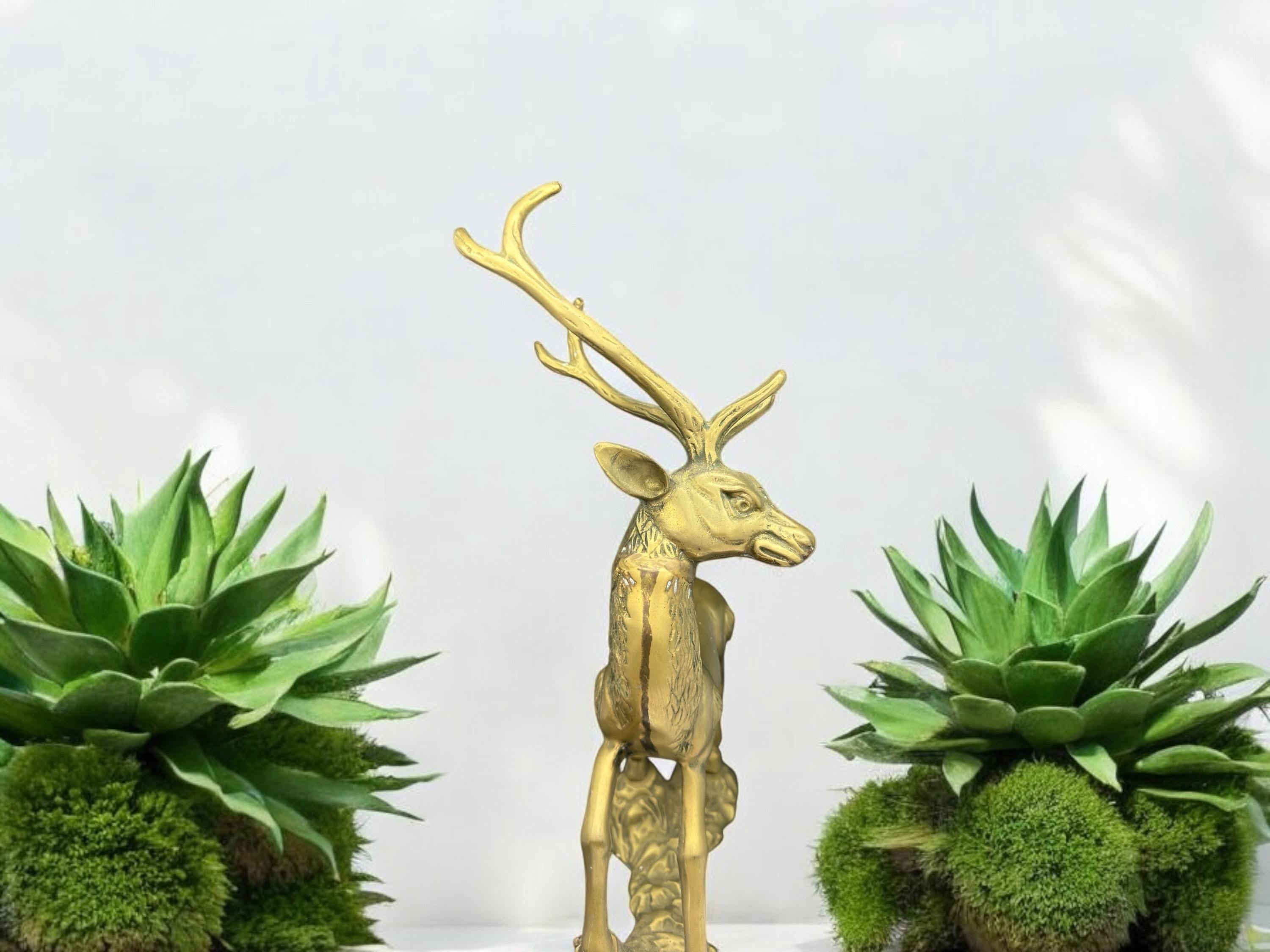 Hollywood Regency Cast Polished Brass Standing Stag Sculpture