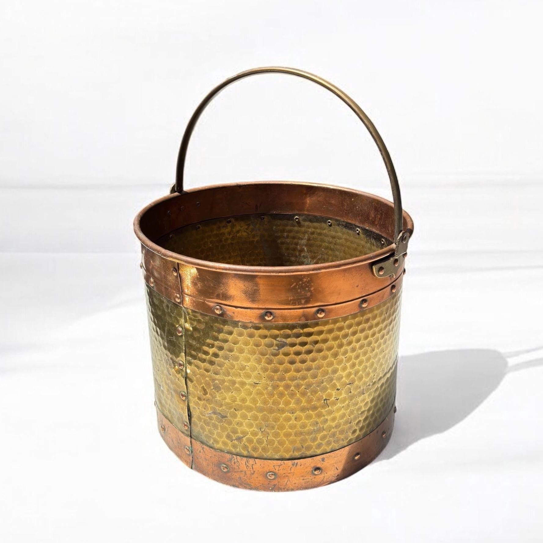 Old X-Large French Arts and Crfats  Copper and Brass Pot With a Handle and Grommets