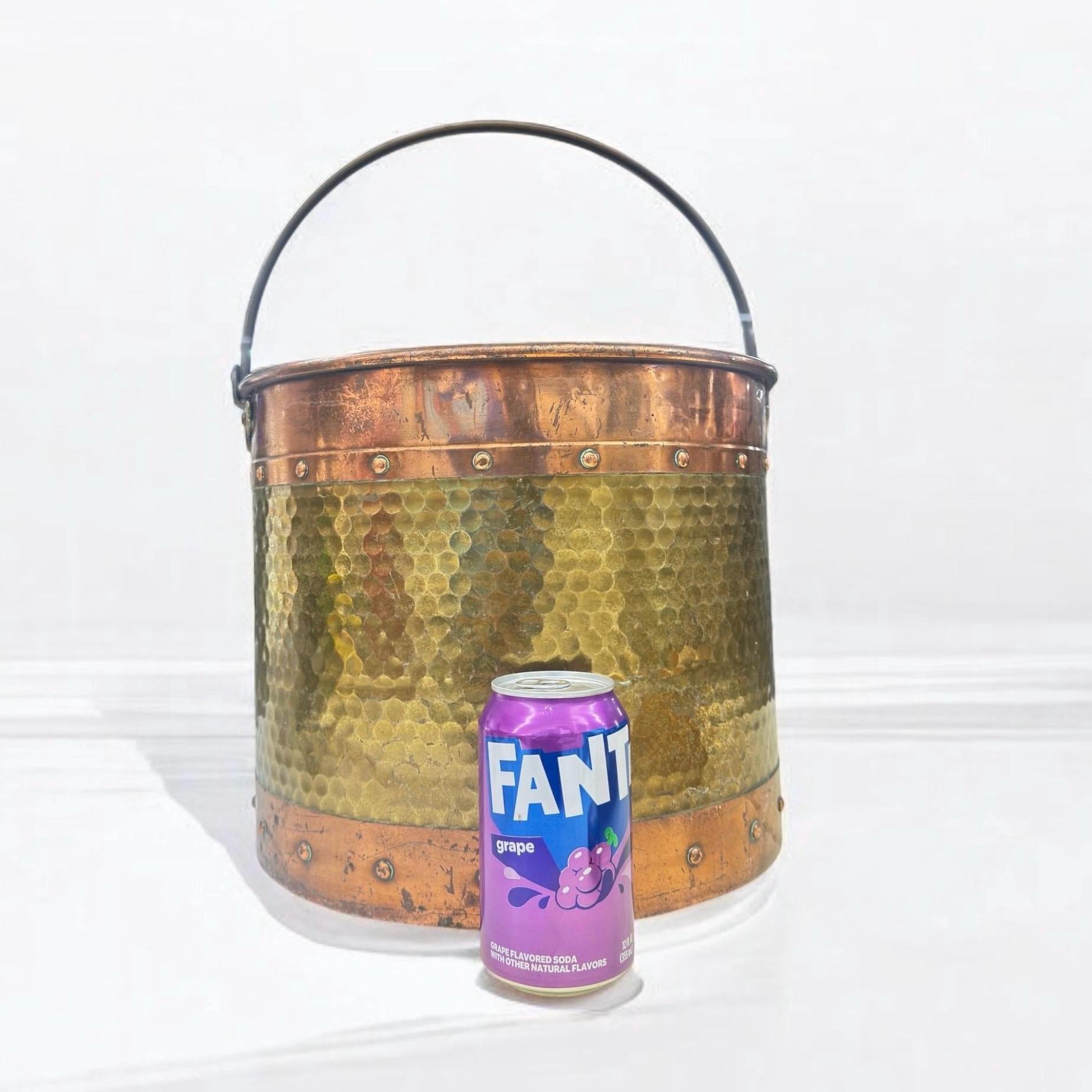 Old X-Large French Arts and Crfats  Copper and Brass Pot With a Handle and Grommets