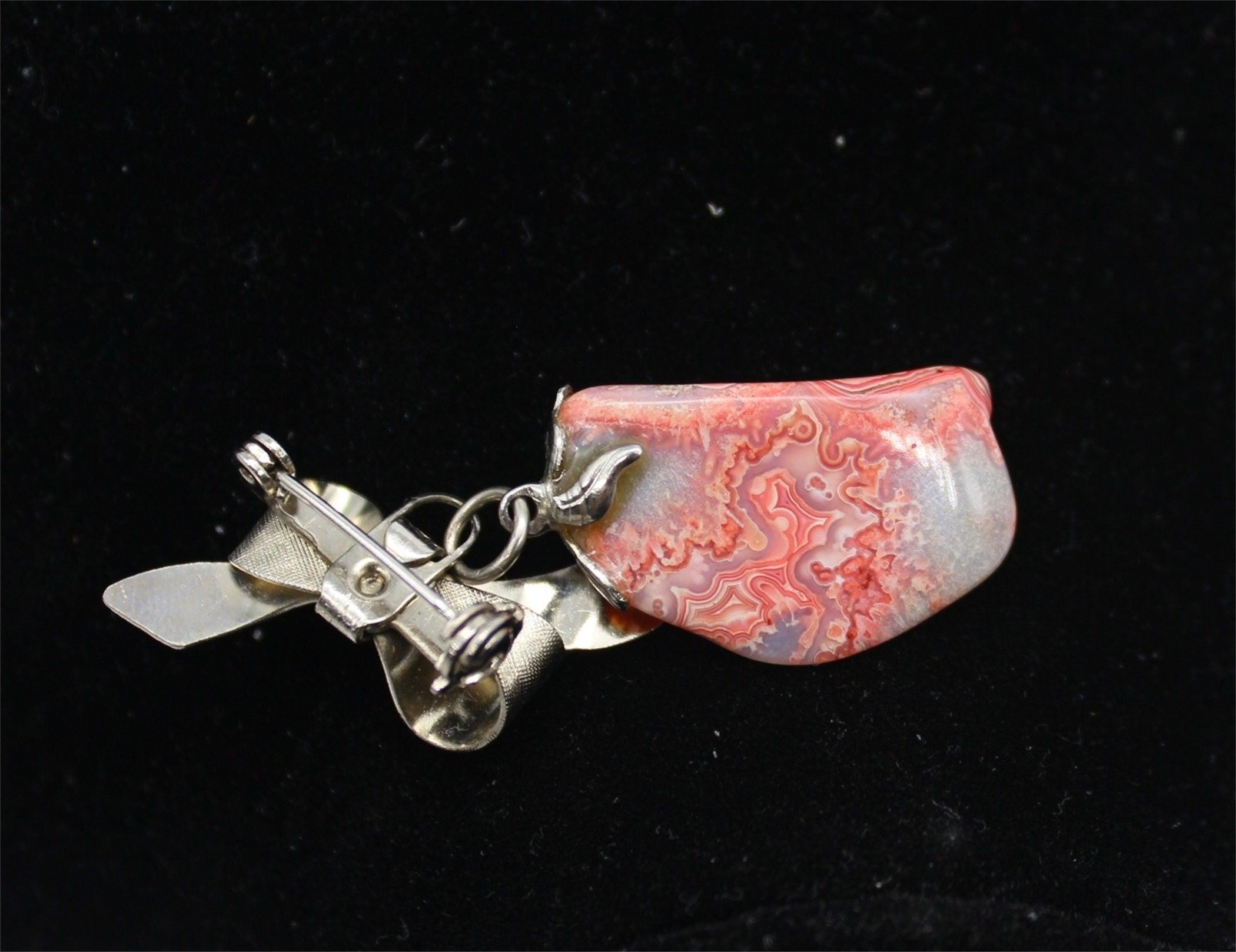 Vtg Bow And Drop rhodochrosite brooch, Jewellery