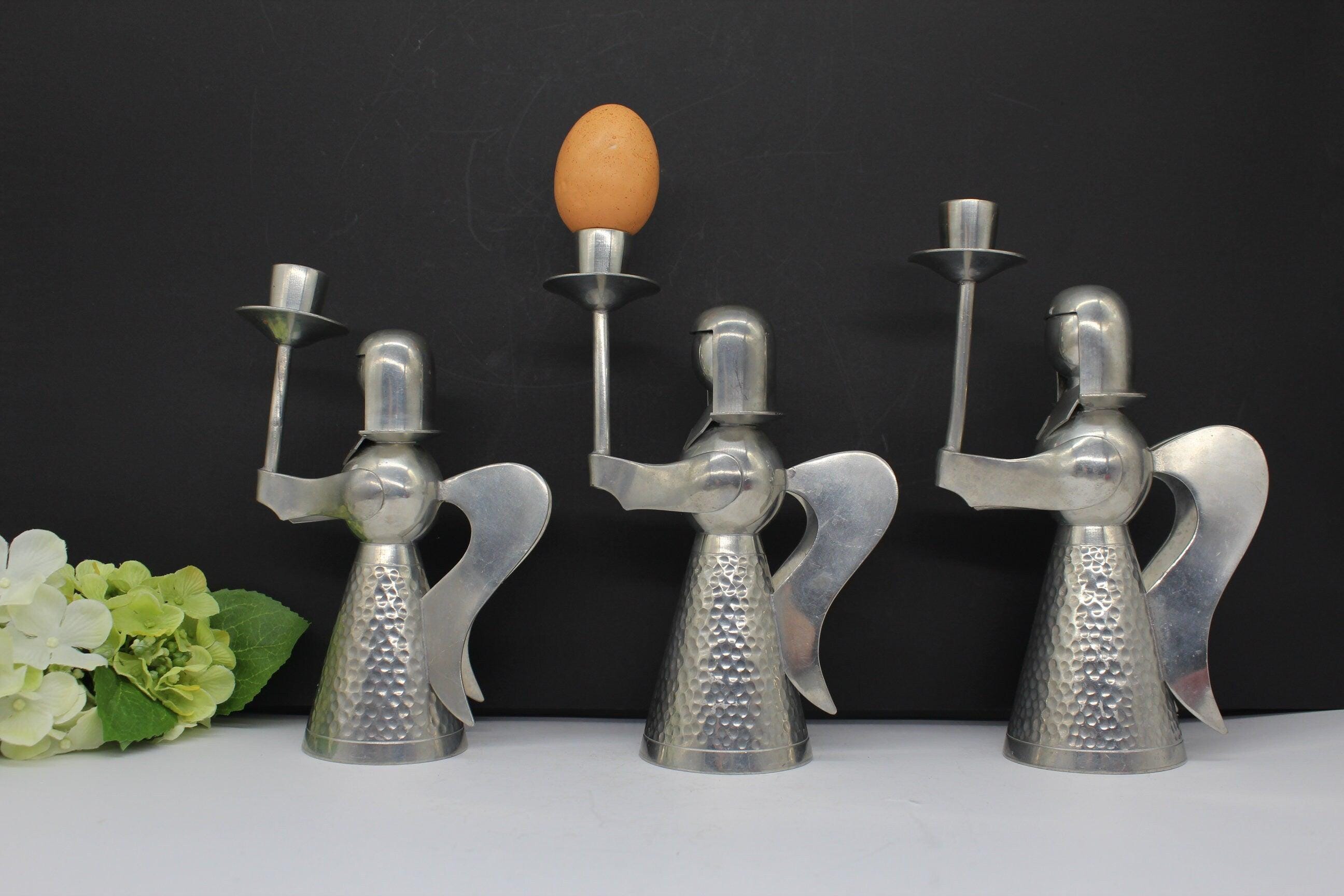 3x Vtg Handmade Indonesia Angel Candle Holders