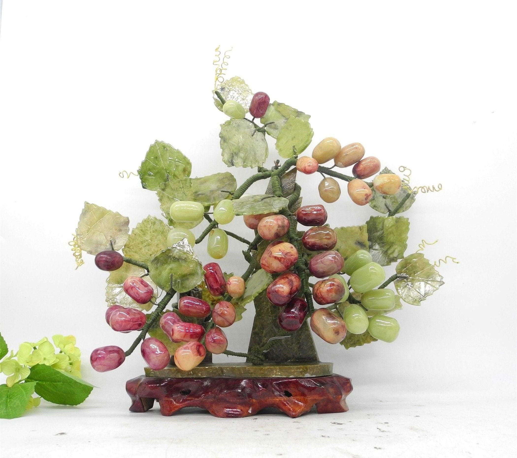 Vtg Jade Agate Chinese Bonsai Tree Sculpture, Natural Stone, Jade, Crystal,