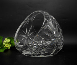 Vtg Big Crystal Vase Basket, Home Decor