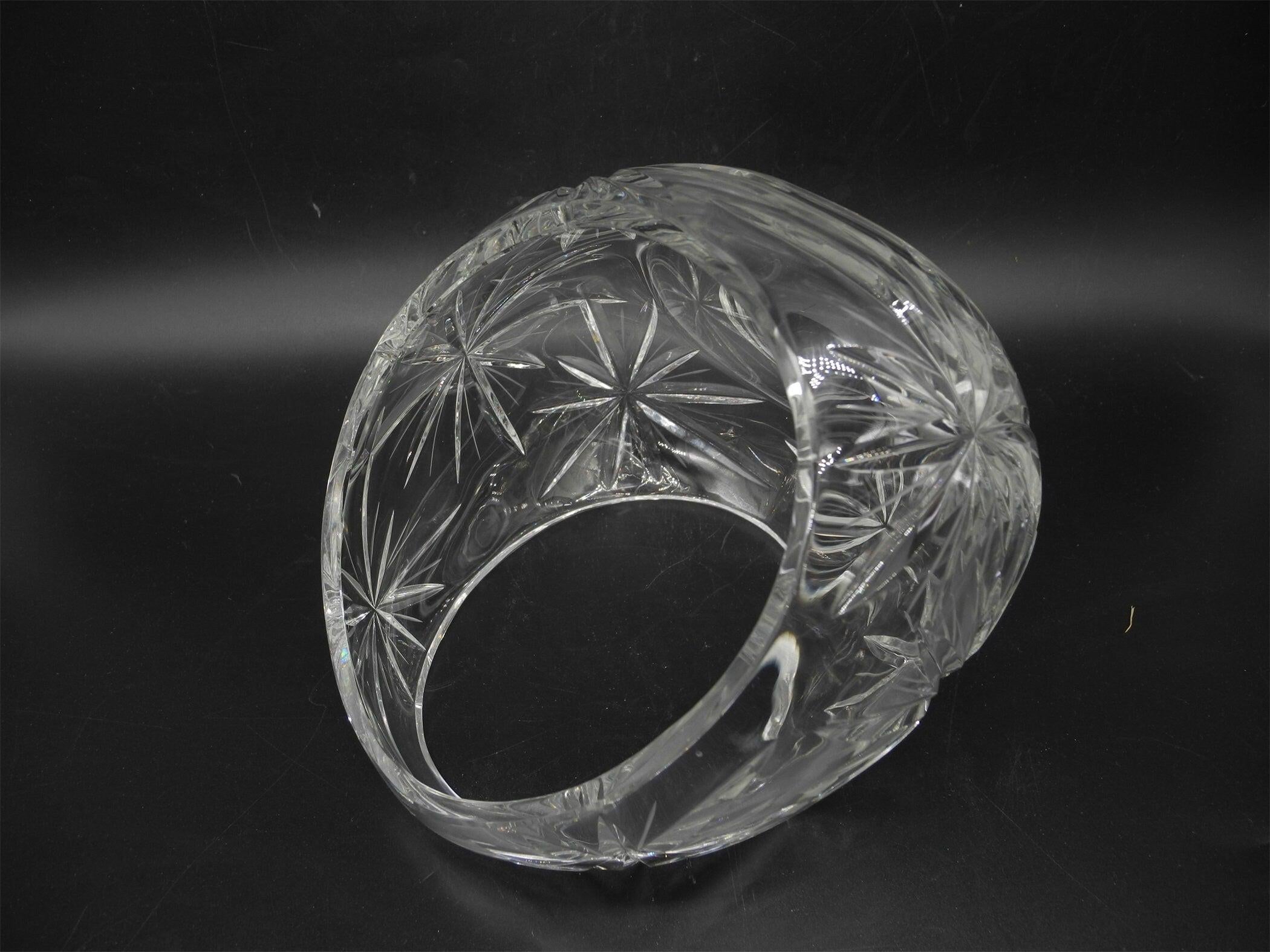 Vtg Big Crystal Vase Basket, Home Decor