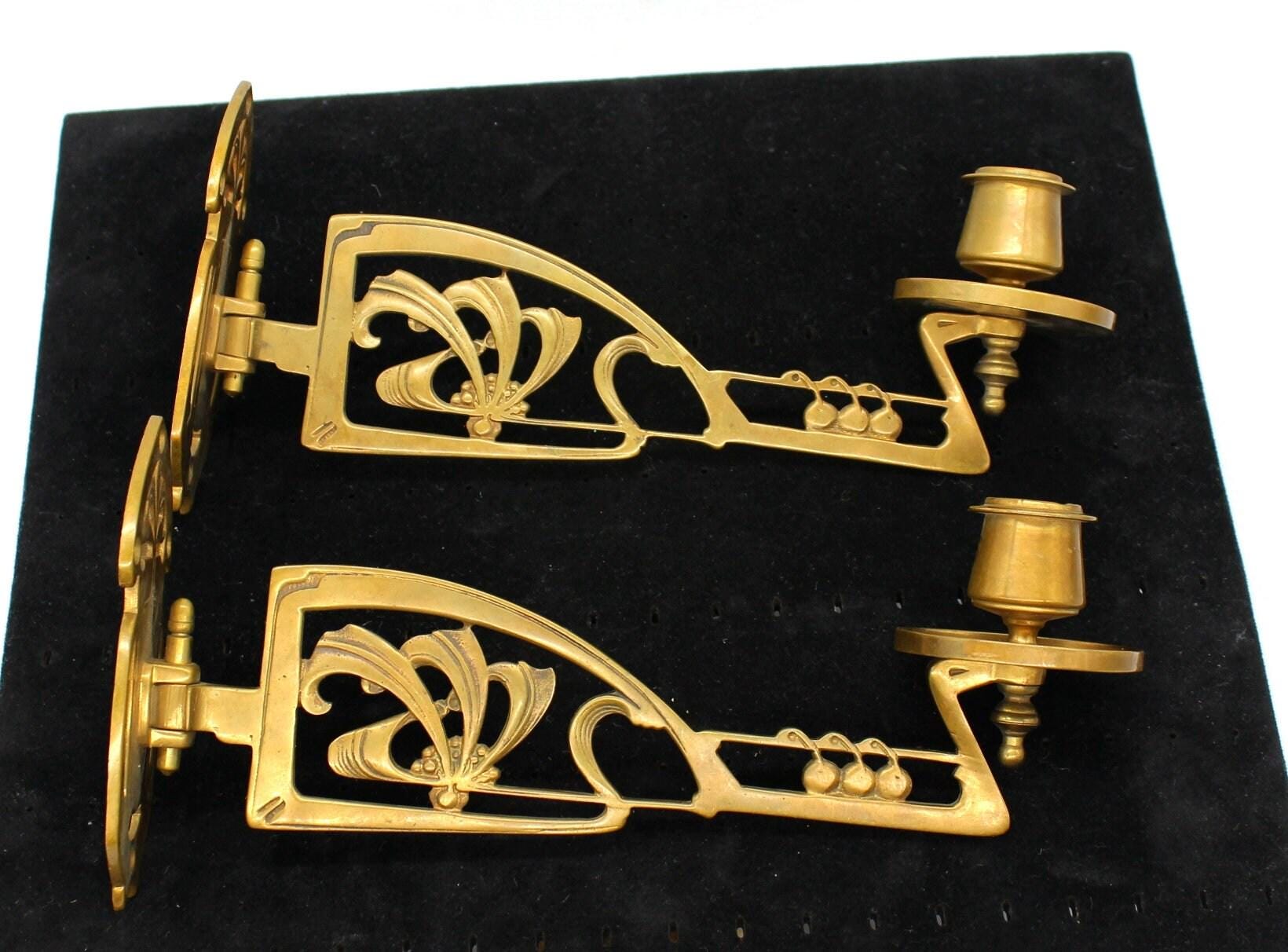 Pair Beale & Co Australia Art Nouveau Copper Piano Sconces, Australian Made