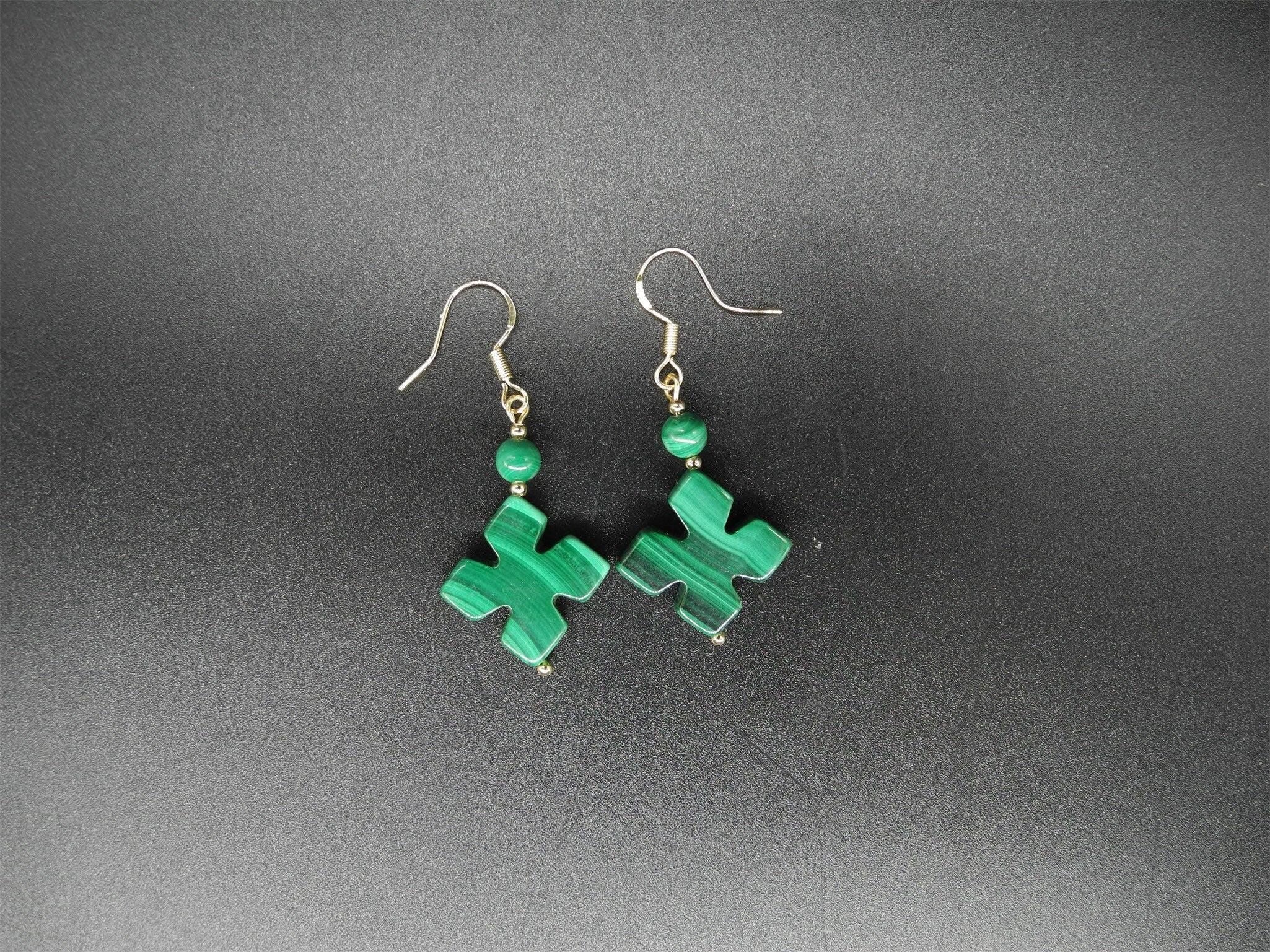 Vtg Malachite Gemstone Teardrop Dangle Earrings, Dangle Earring,Malachite Earrings, Gemstone Earing,