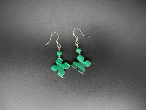 Vtg Malachite Gemstone Teardrop Dangle Earrings, Dangle Earring,Malachite Earrings, Gemstone Earing,