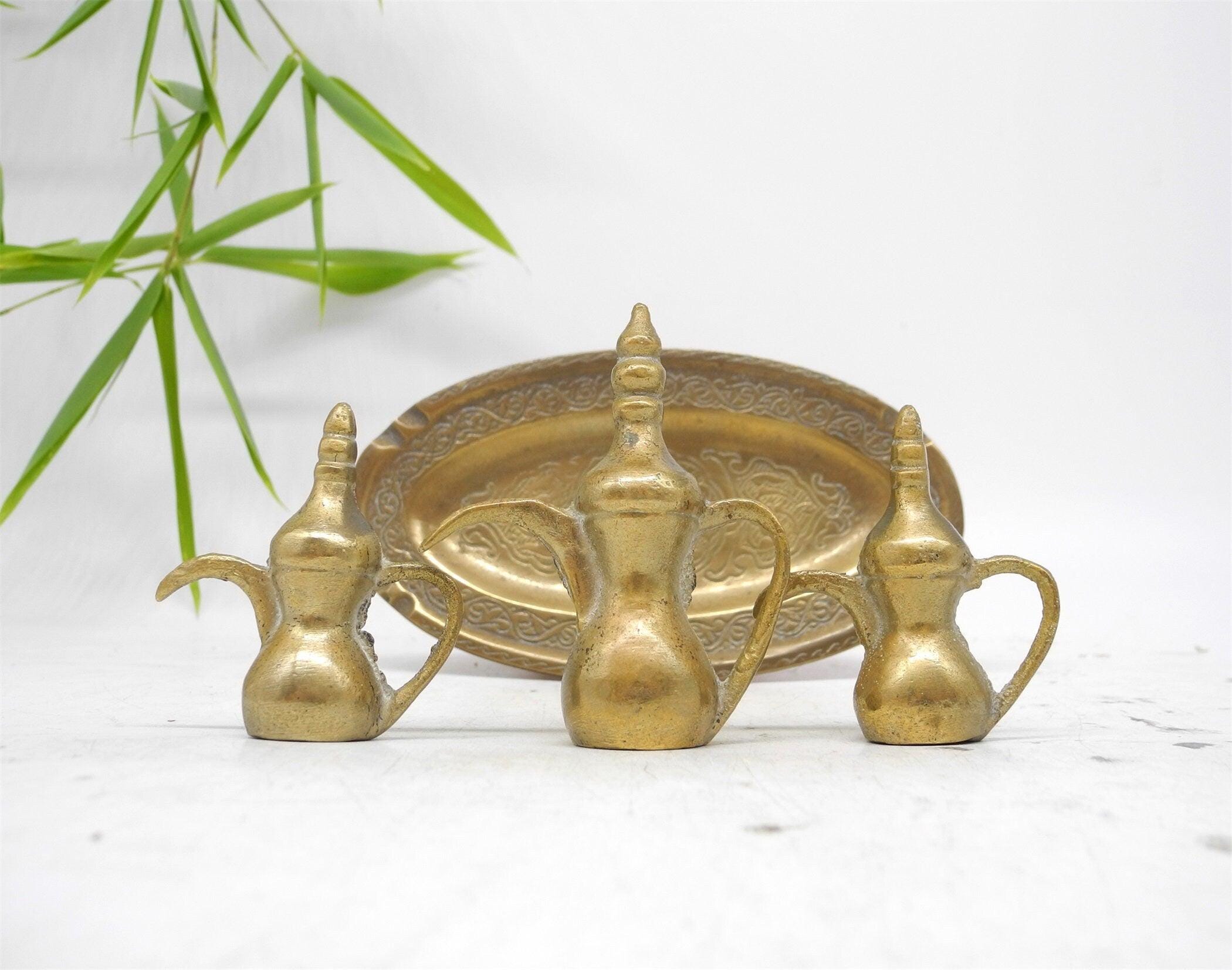 Vtg Solid Brass Miniature Tea Pot Set with Tray, Home Decor, Brass Decor