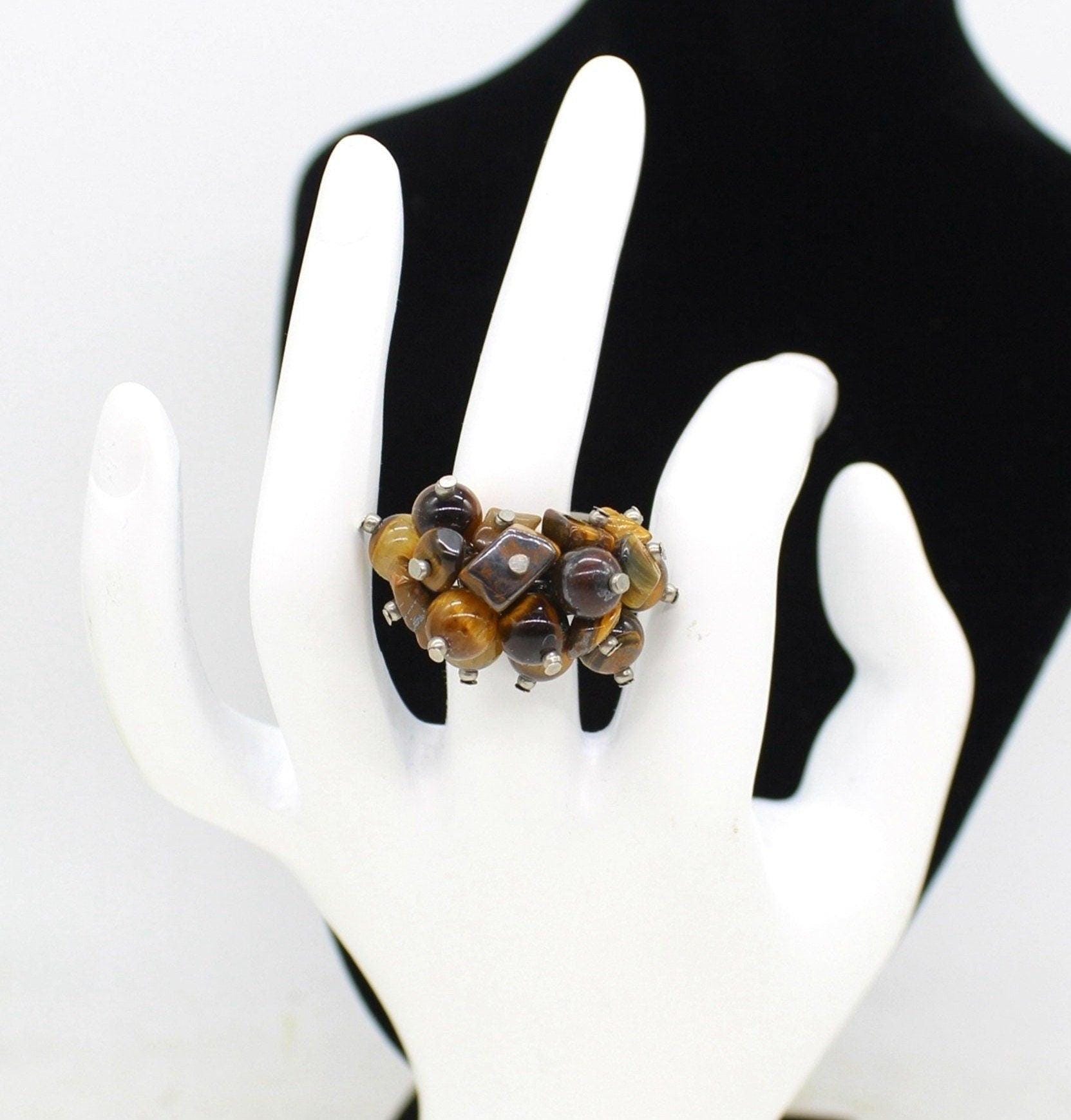 Natural Tiger Eye Grape Style Ring, Jewellery,