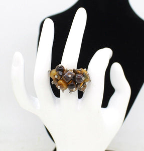 Natural Tiger Eye Grape Style Ring, Jewellery,