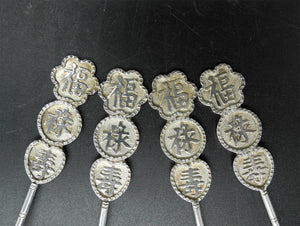 4x Vtg Sterling Silver Spoon, Longevity, Good Luck, Happinesses,