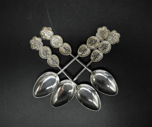 4x Vtg Sterling Silver Spoon, Longevity, Good Luck, Happinesses,