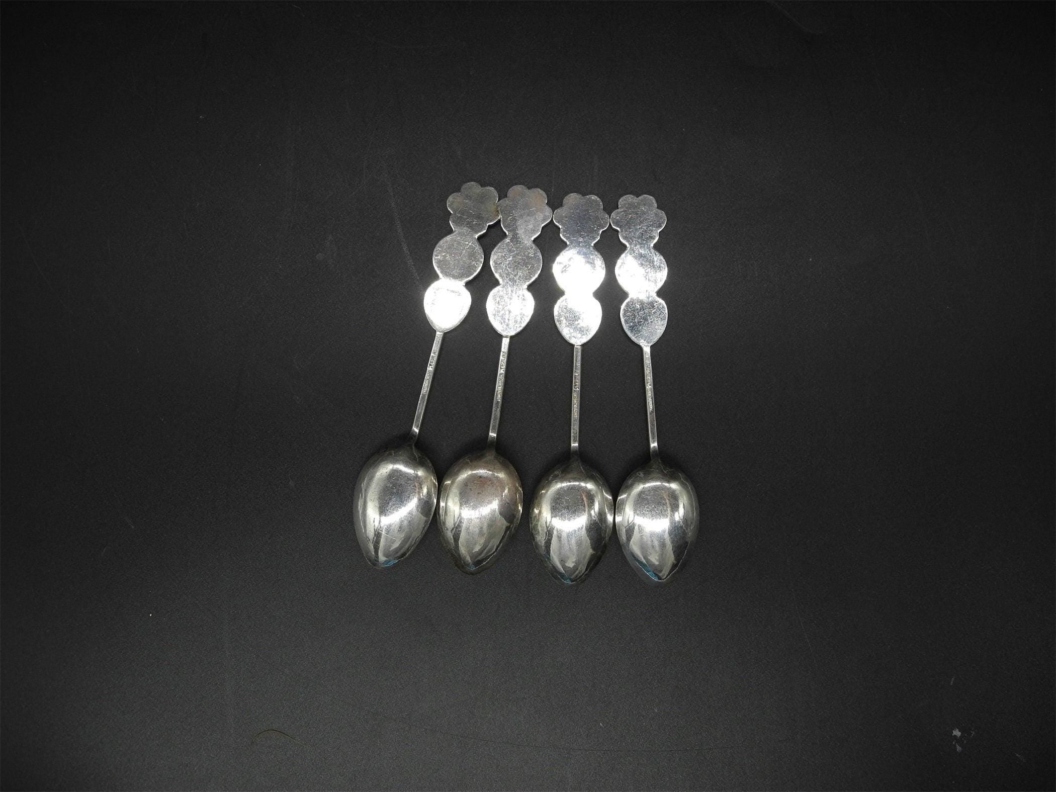 4x Vtg Sterling Silver Spoon, Longevity, Good Luck, Happinesses,