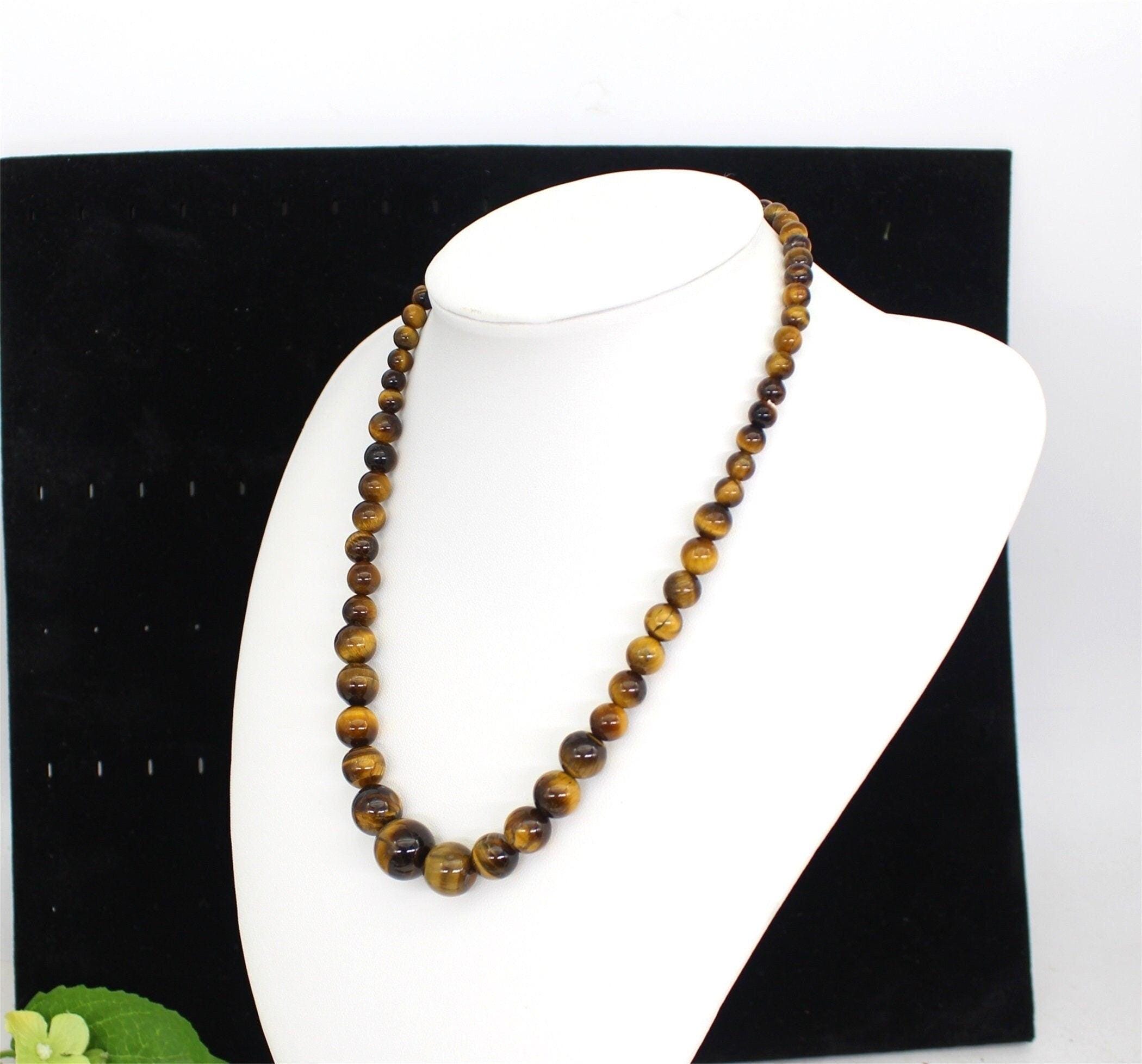 Natural Tiger Eye Necklace, Graduated Beaded Necklace