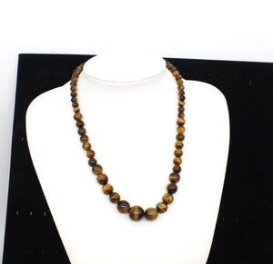 Natural Tiger Eye Necklace, Graduated Beaded Necklace