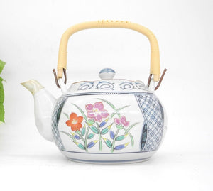 Vtg Japanese Porcelain Tea Pot, Ratten Handle,Oriental Tea Pot, Tea Pot, Kitchenware