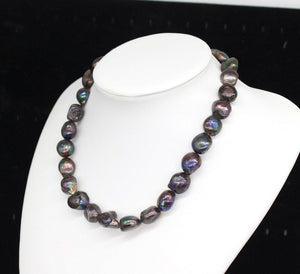 Black Peacock Baroque Pearl Necklace in a natural Purple Green Colour, Sterling Silver, Nugget Baroque Pearls, Freshwater,