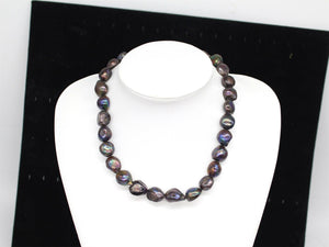 Black Peacock Baroque Pearl Necklace in a natural Purple Green Colour, Sterling Silver, Nugget Baroque Pearls, Freshwater,