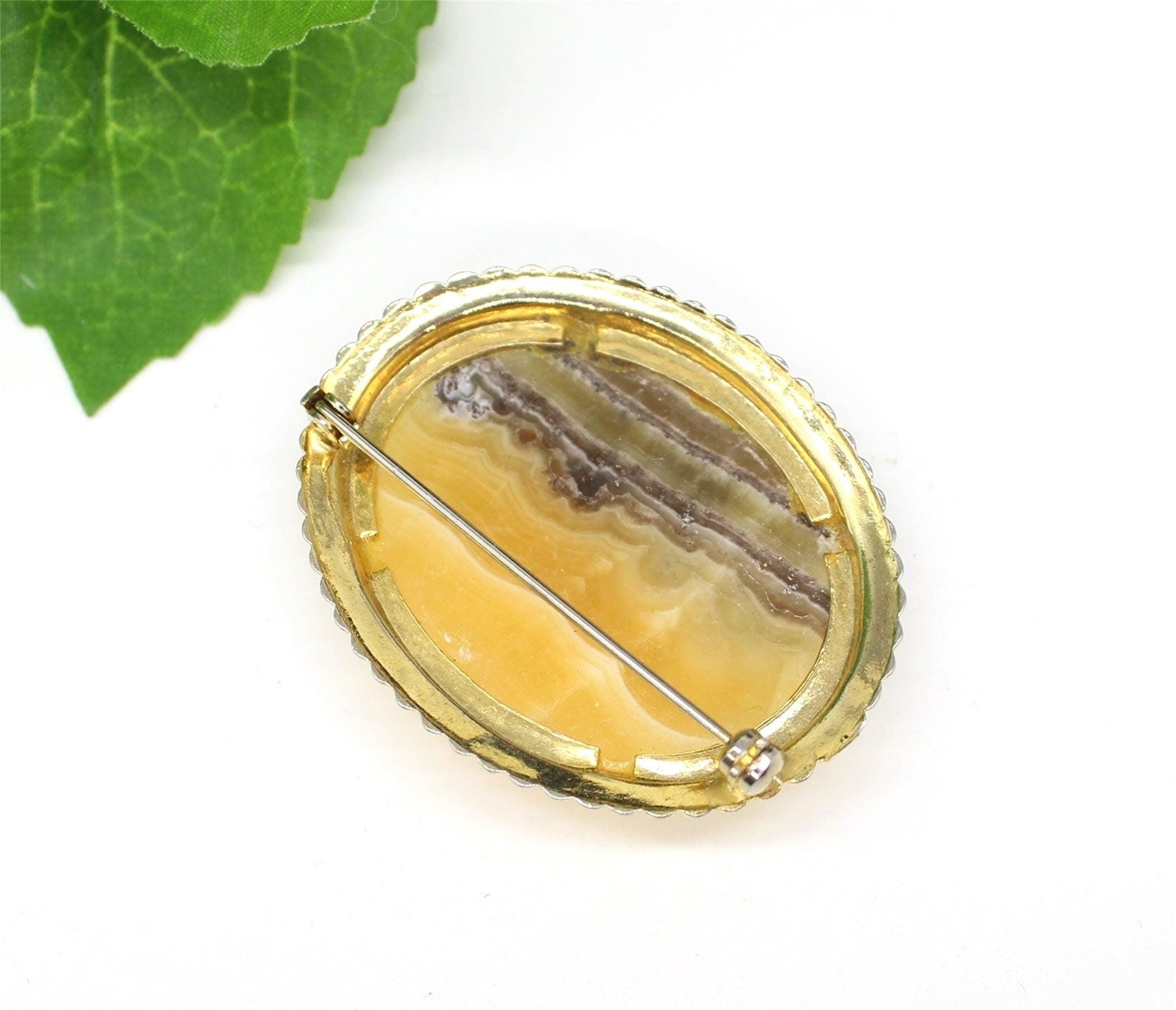 Natural Yellow Gemstone Pin Brooch, Jewellery