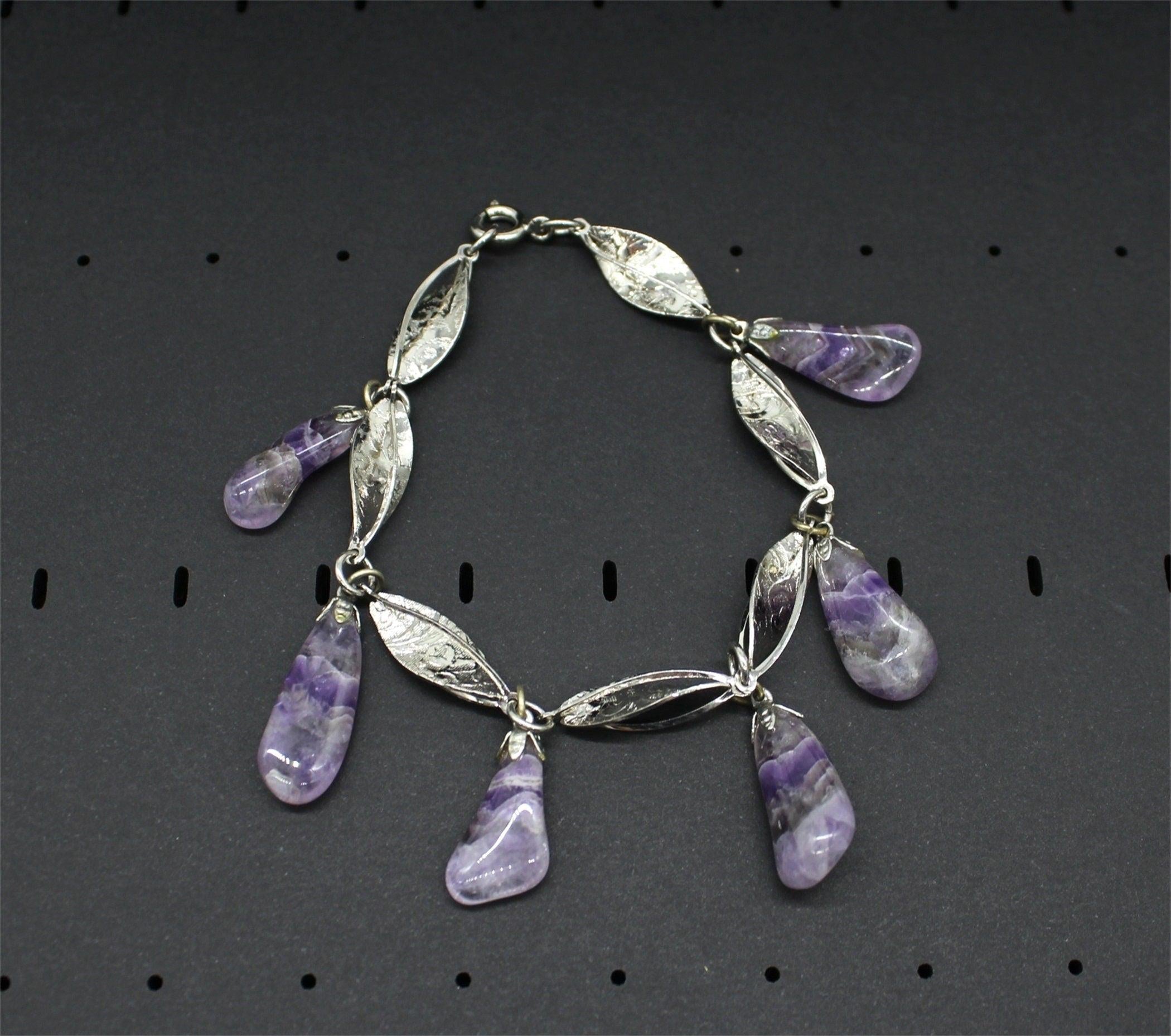 Natural Amethyst Charm Bracelet,