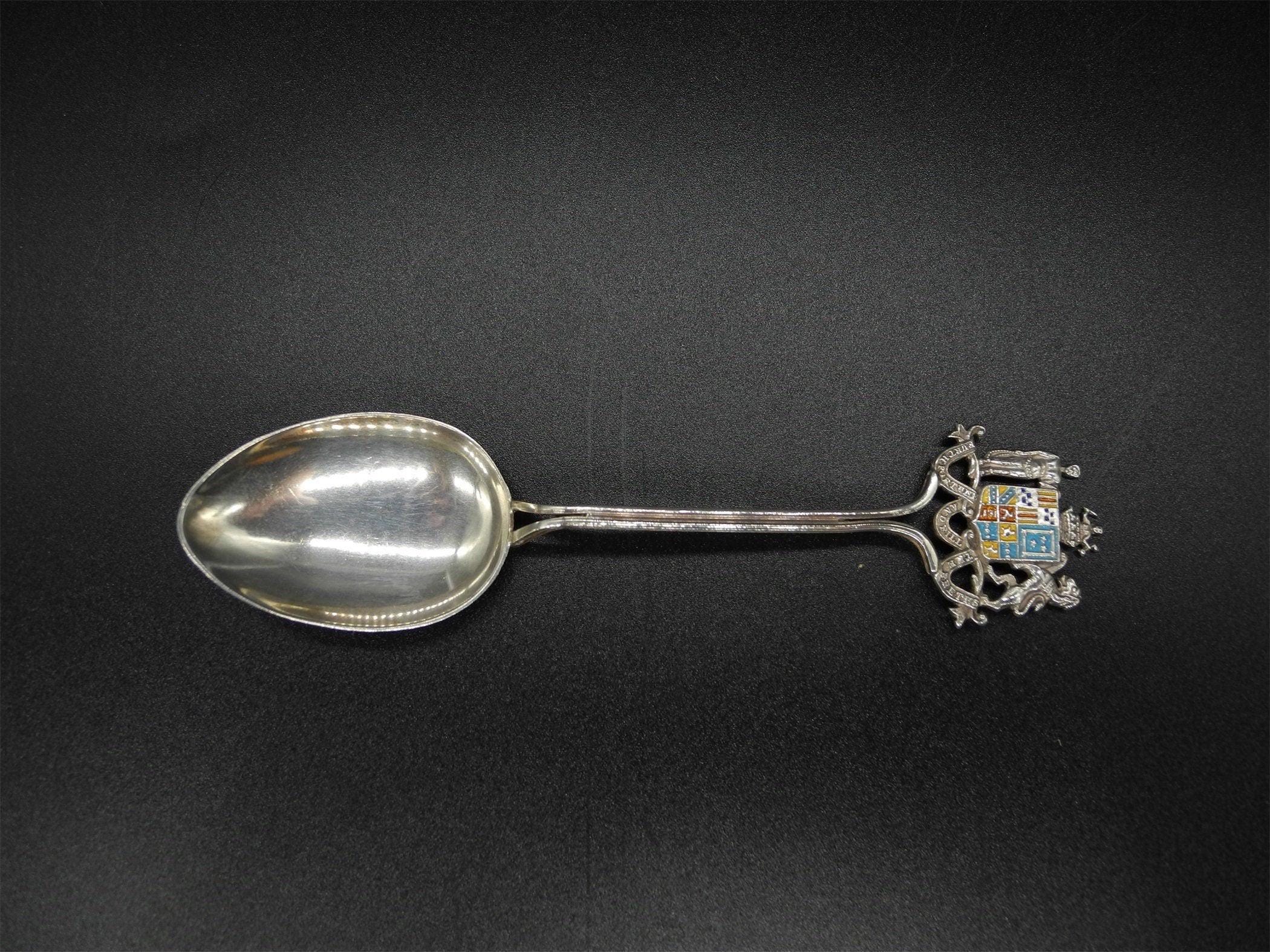 Antique 1906 Sterling Silver Teaspoon,Enamel Birmingham,Robert chandler