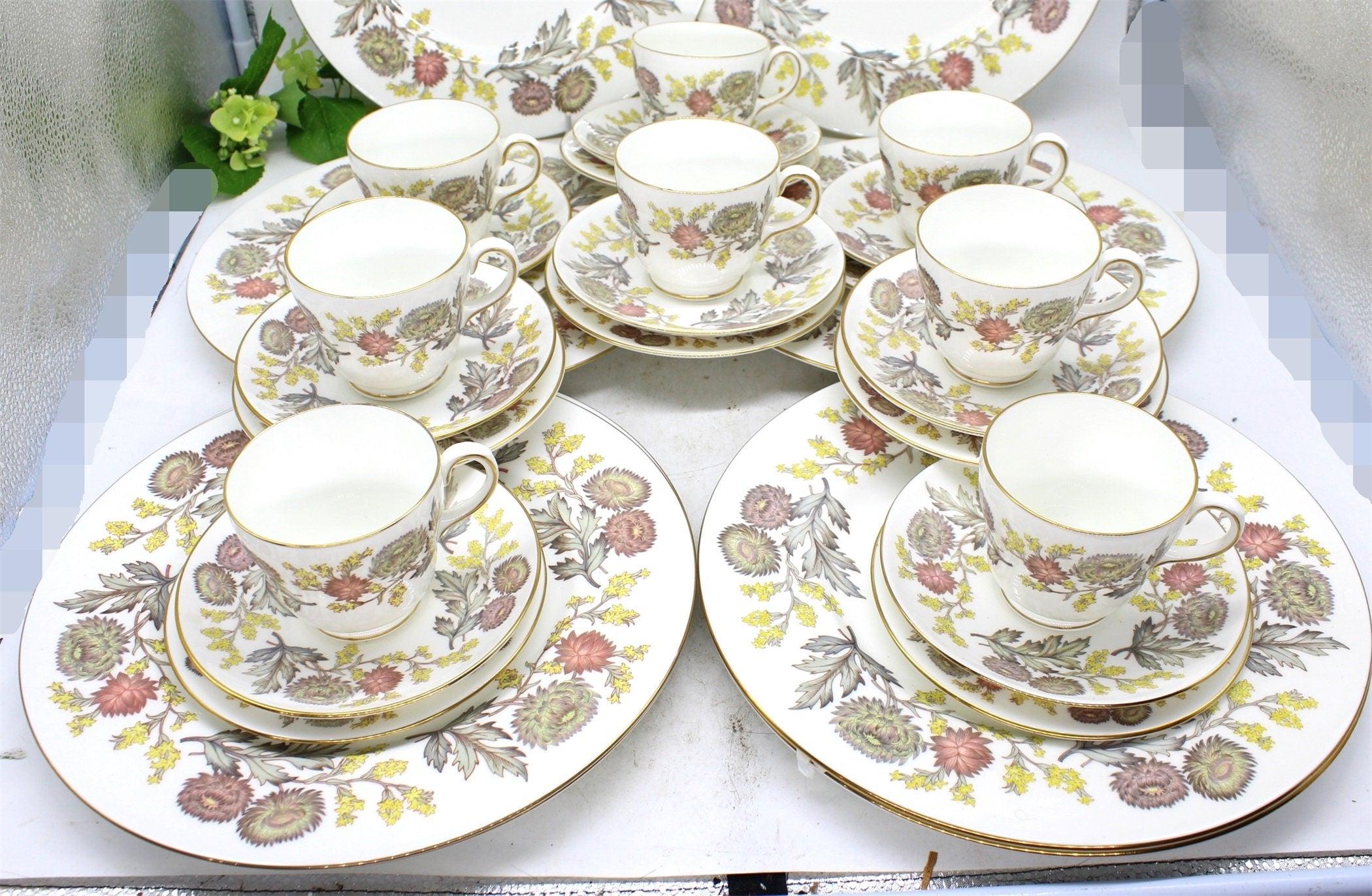 32p Wedgwood England Lichfield Trio and Plates, 8 Tea Trio, 8 Dinner Plate, Kitchen