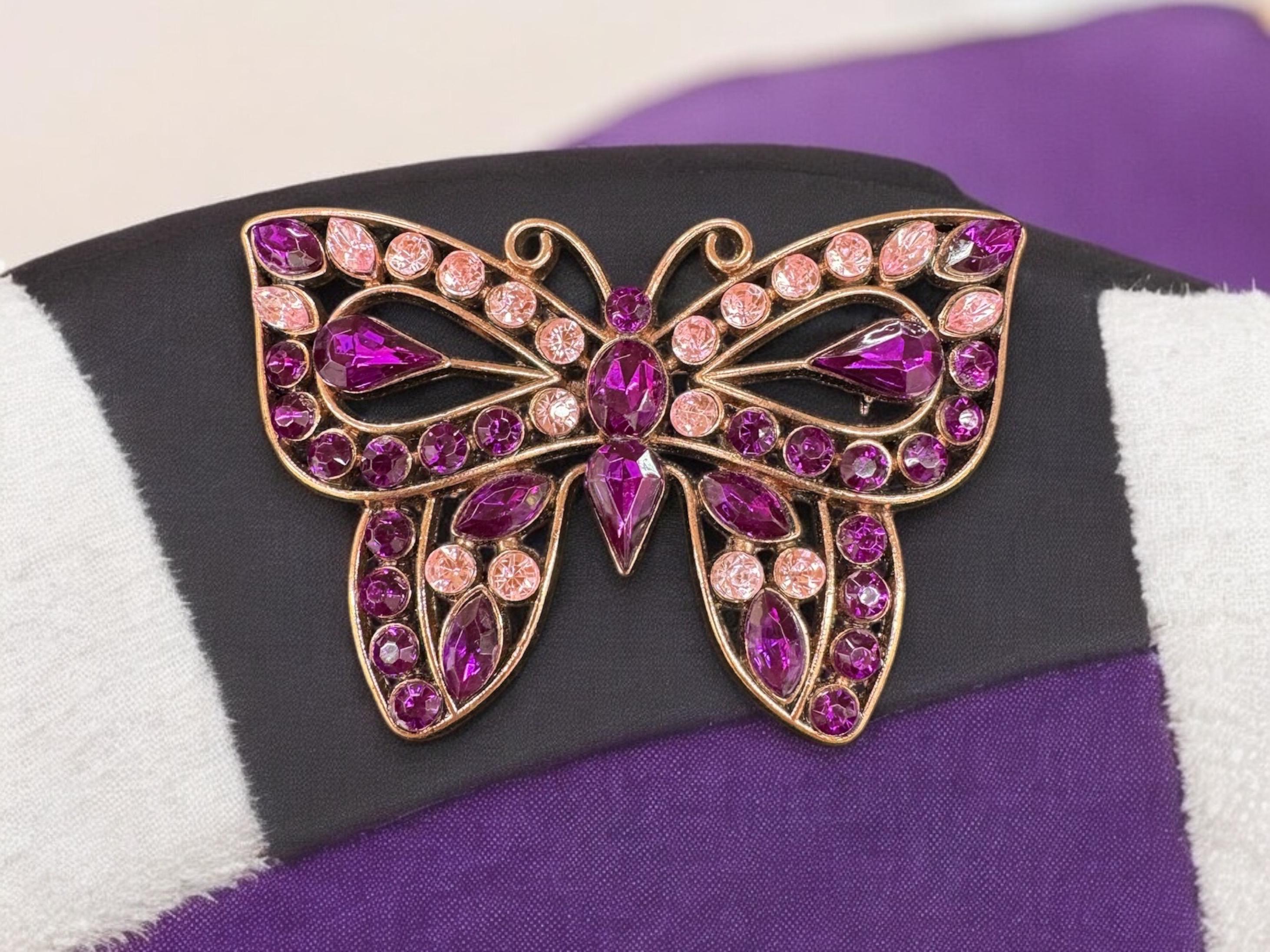 Purple Rhinestone Butterfly Brooch