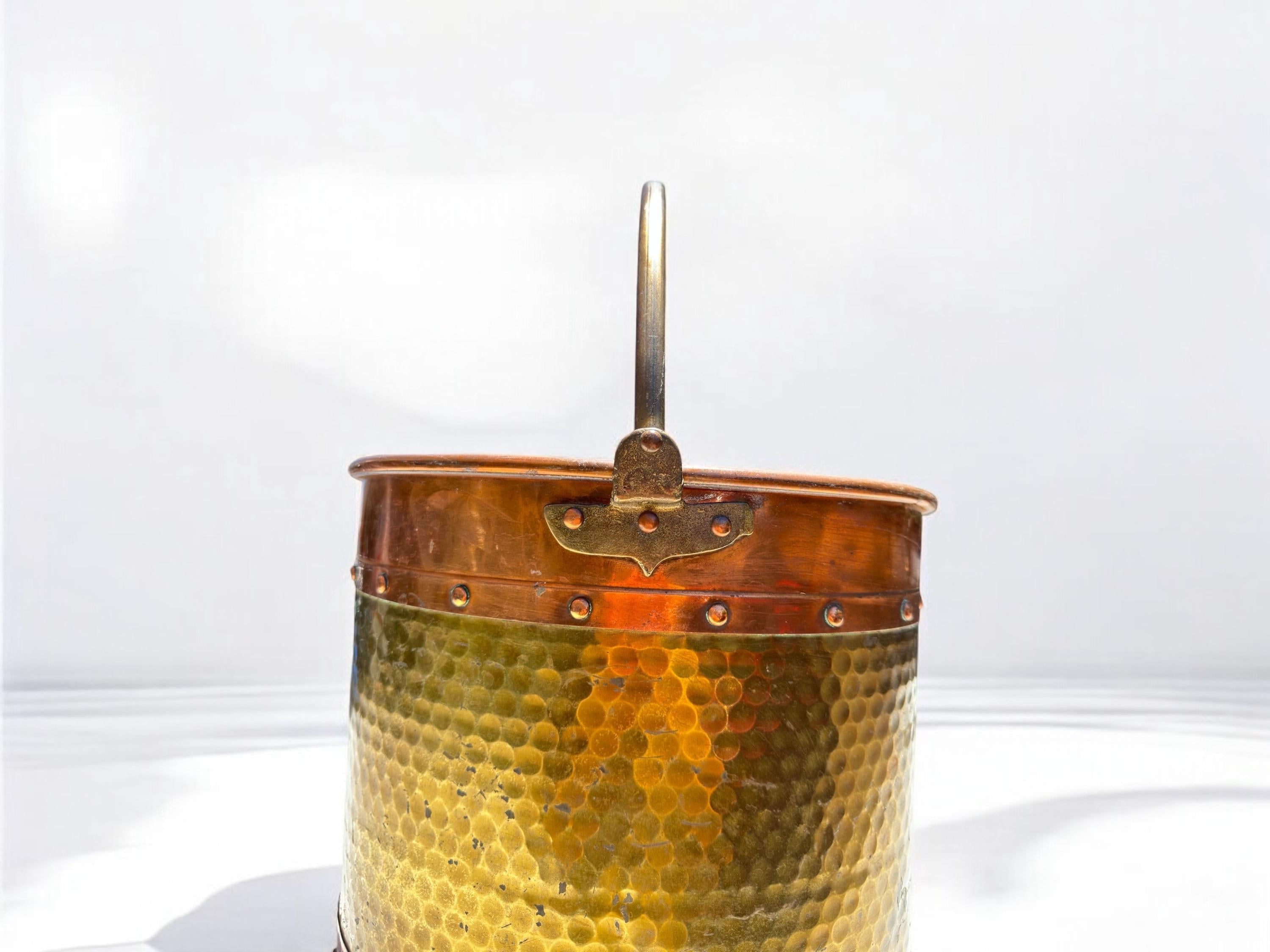Old X-Large French Arts and Crfats  Copper and Brass Pot With a Handle and Grommets