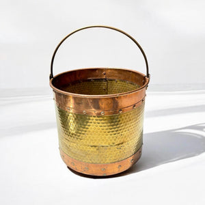 Old X-Large French Arts and Crfats  Copper and Brass Pot With a Handle and Grommets