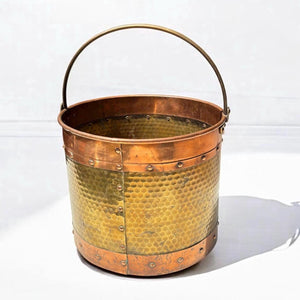 Old X-Large French Arts and Crfats  Copper and Brass Pot With a Handle and Grommets