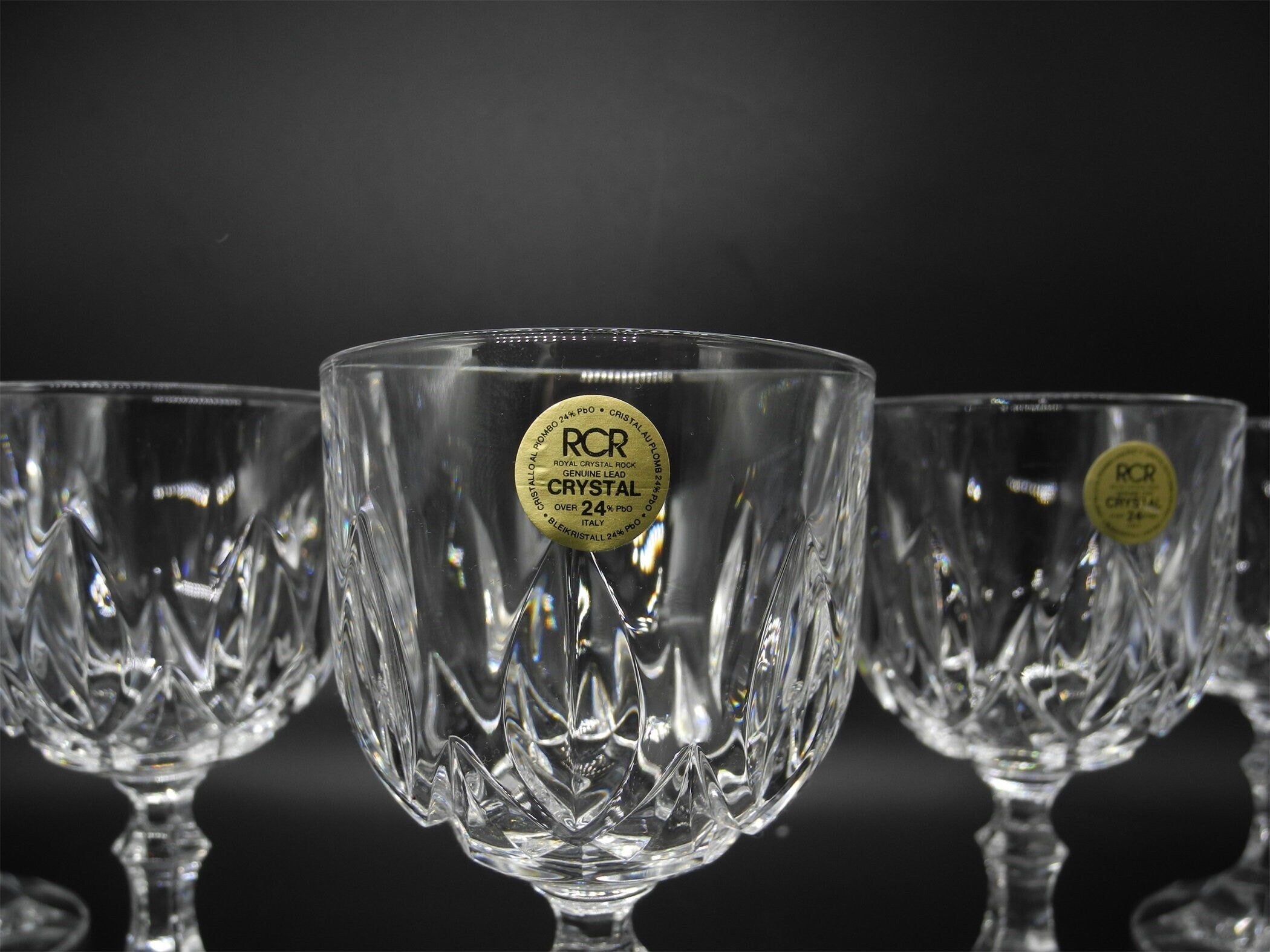 4 Crystal Wine Goblets RCR Royal Crystal Rock Italy Vintage 10 x 4.5 -  Ruby Lane